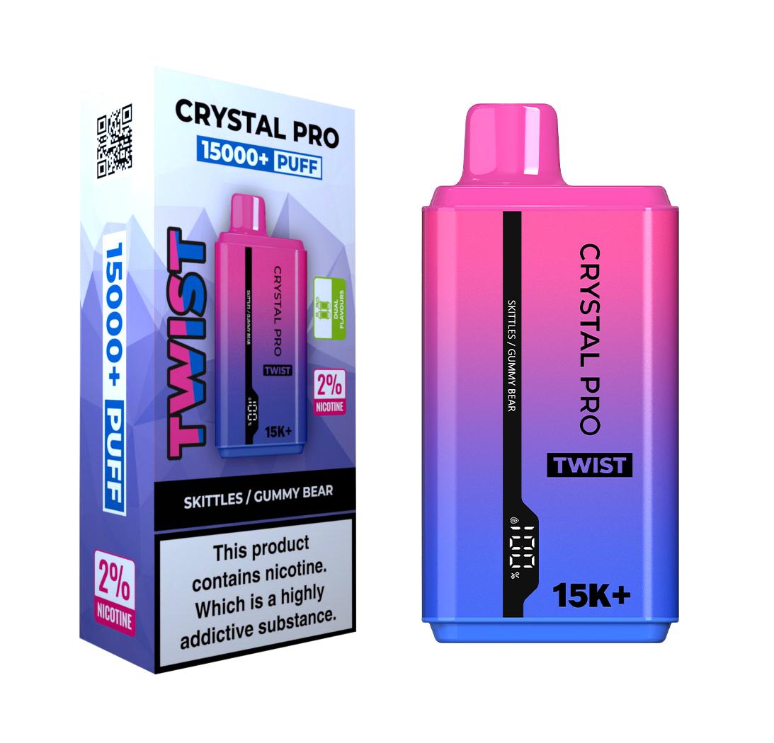 Crystal Pro Twist 15000 Puffs Prefilled Vape Kit Box of 5, Skittles, Gummy Bear Flavour