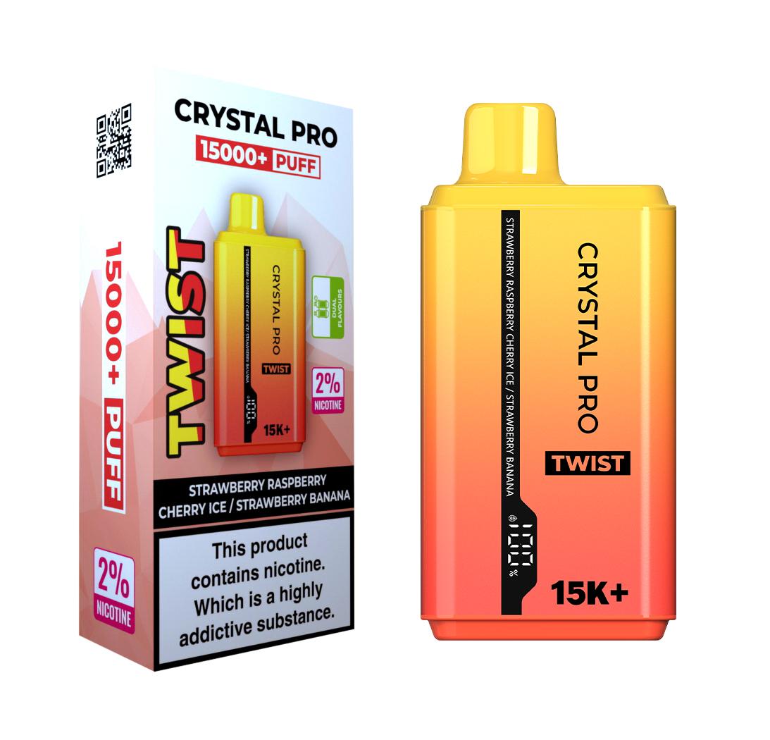 Crystal Pro Twist 15000 Puffs Prefilled Vape Kit Box of 5, Strawberry Raspberry Cherry Ice, Strawberry Banana Flavour