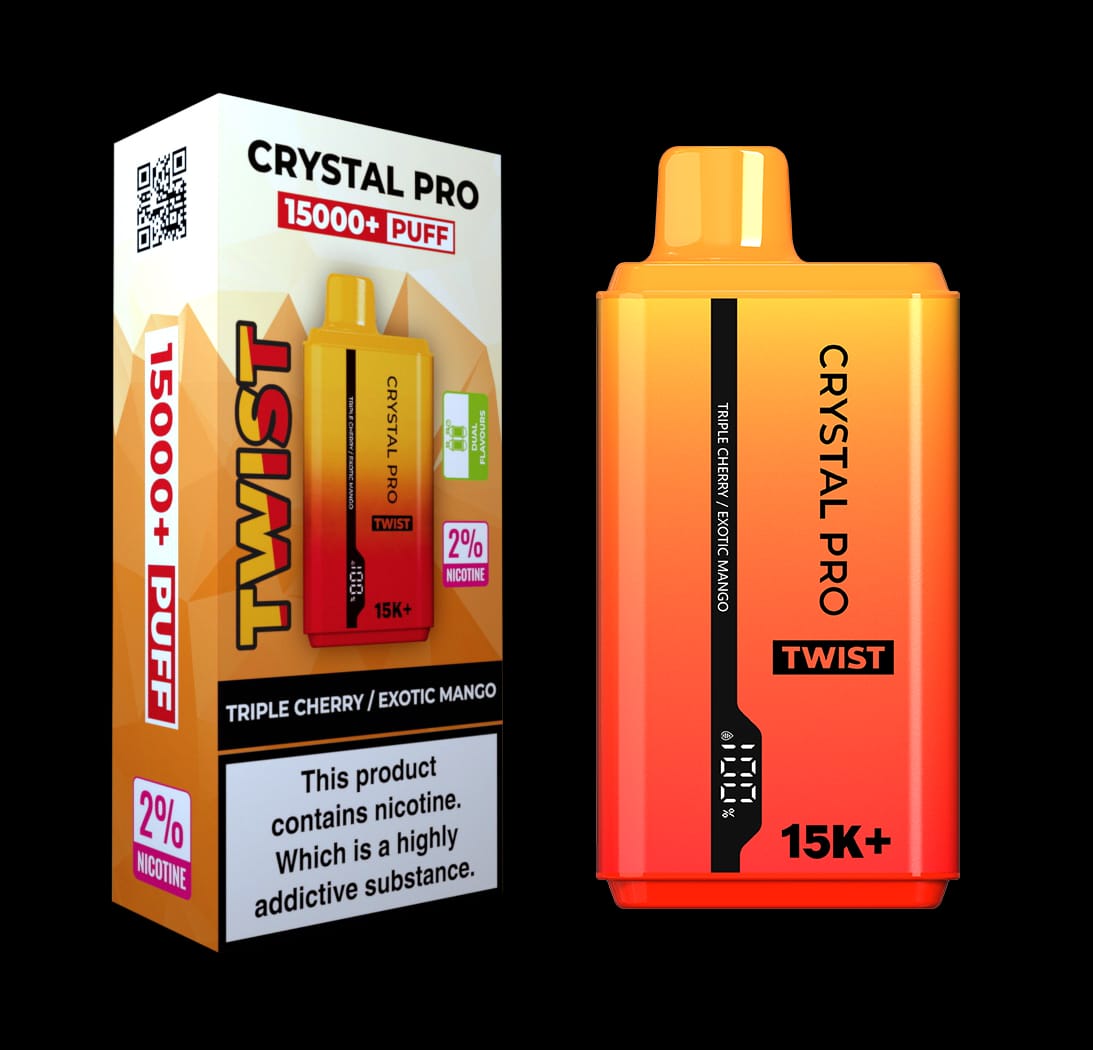 Crystal Pro Twist 15000 Puffs Prefilled Vape Kit Box of 5, Triple Mango, Eotic Mango Flavour