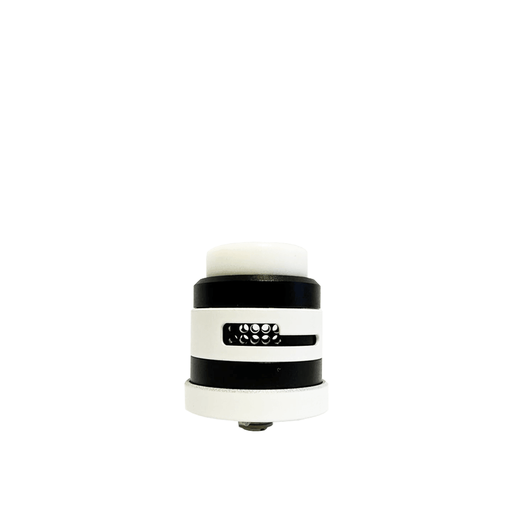 Damn Vape Nitrous RDA Dual Cap Edition in black and white, shown against a plain background.