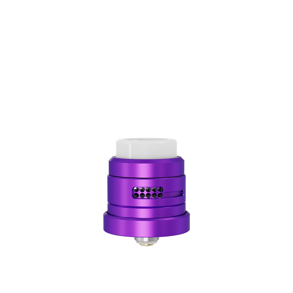 Purple Damn Vape Nitrous RDA Dual Cap Edition with adjustable airflow on a white background.