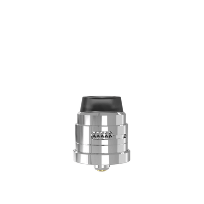 Silver Damn Vape Nitrous RDA with black top and detailed airflow design.