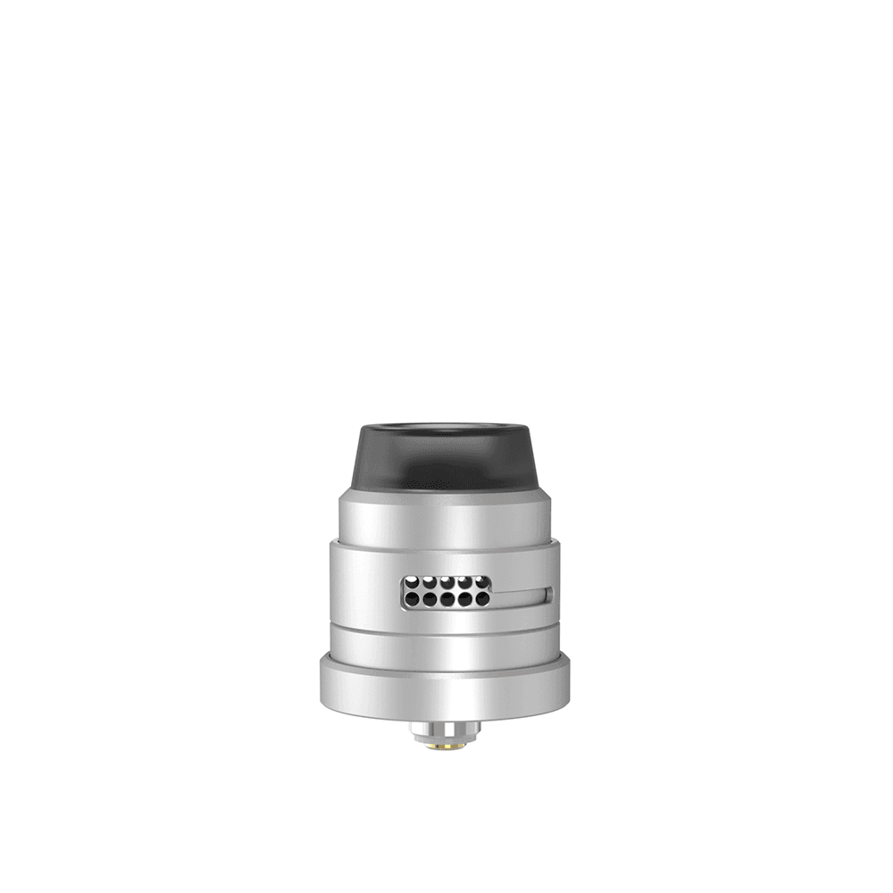 Silver Damn Vape Nitrous RDA with dual cap, showcasing airflow design.
