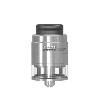 Silver Damn Vape Nitrous RDTA with a black drip tip, shown against a white background.