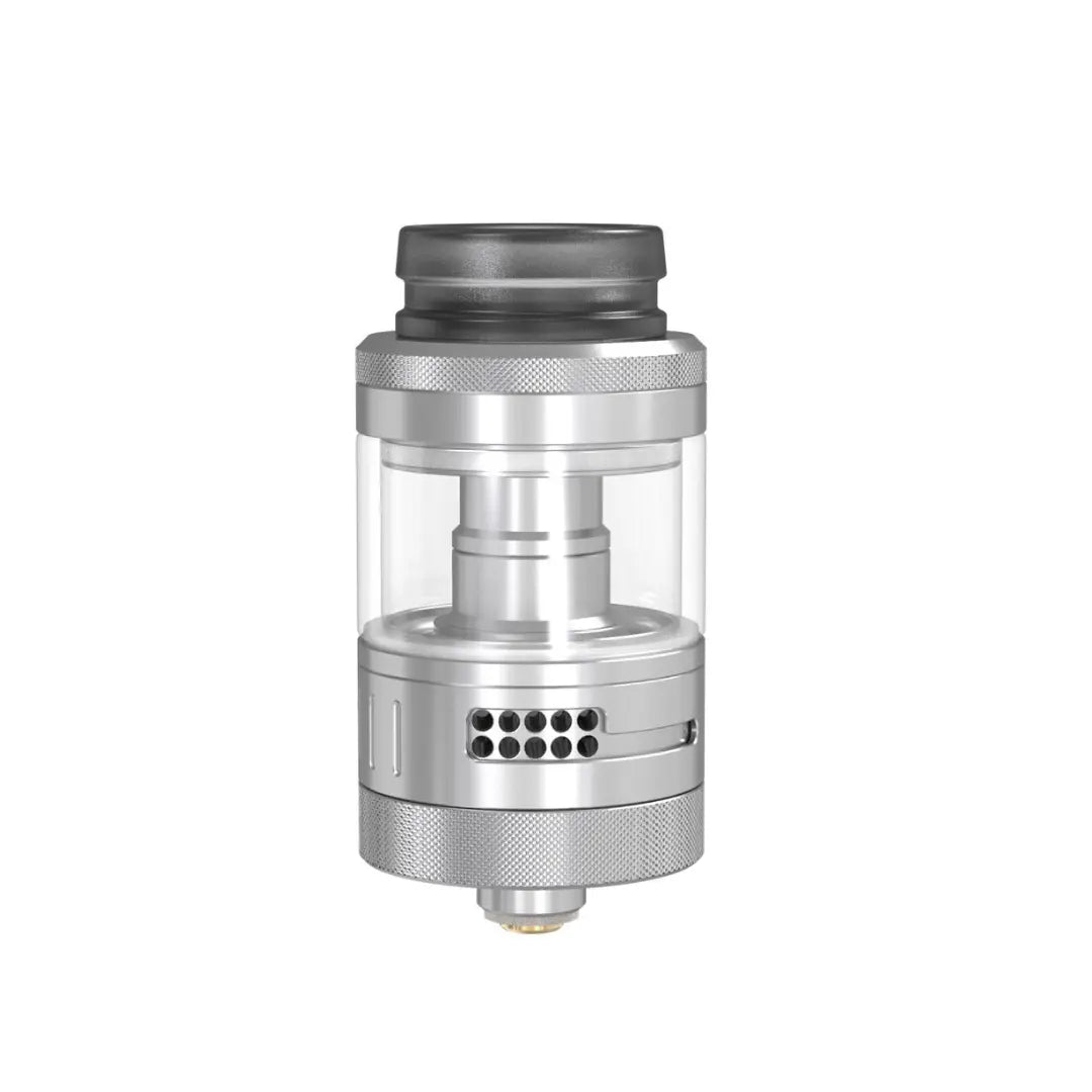Front view of the Nitrous RTA 22mm in stainless steel, showing adjustable airflow and knurled top cap.