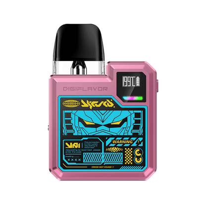 Digiflavor Digi-Q Pod Kit in pink with futuristic design and digital display screen.