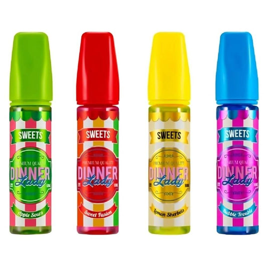Dinner Lady Shortfill 50ml, Apple Sour, Sweet Fusions, Lemon Sherbet, Bubble Trouble Flavour