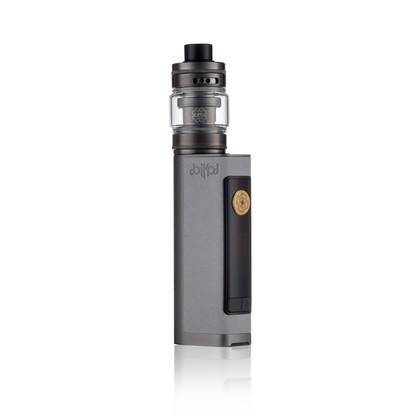 Dotmod Dotbox 100W vape kit in grey, featuring a sleek design and gold accents.