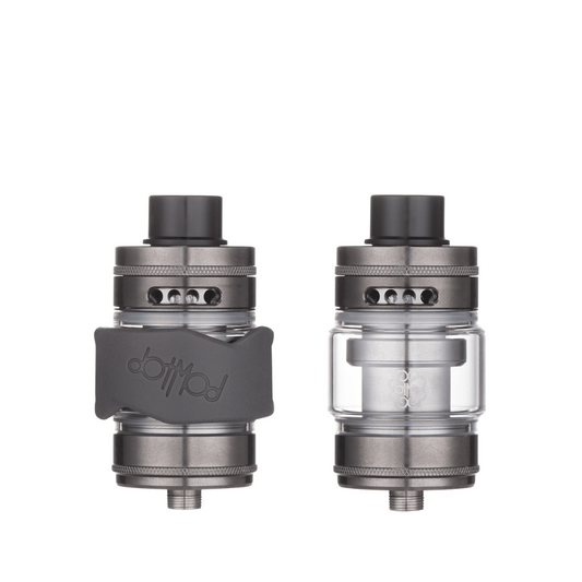 Dotmod DotTank Max Sub-Ohm Tank, sleek design, silver finish, dual coil setup.