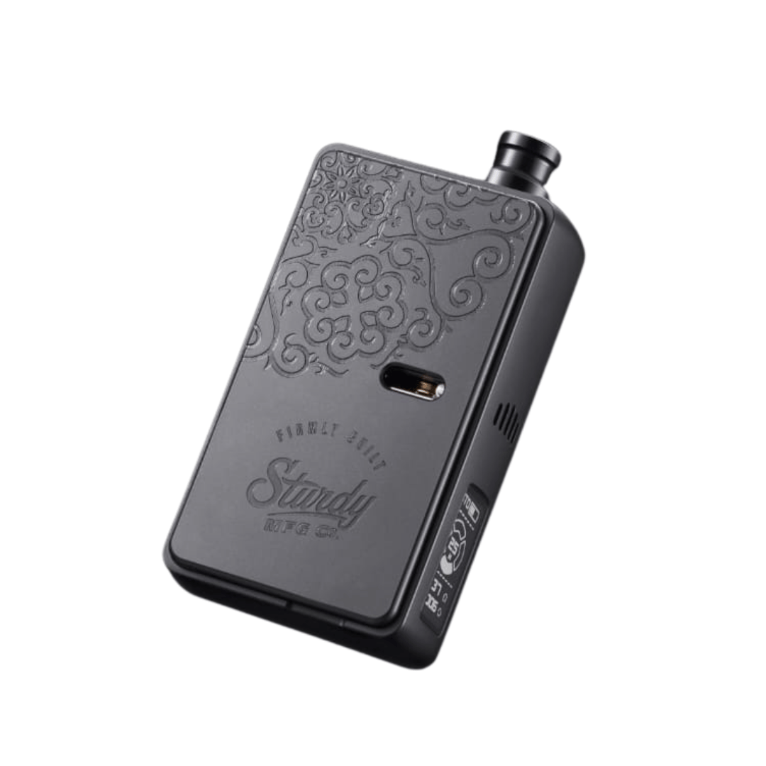 Dotmod Sturdy DotAIO V2 Nero Edition, sleek black vape device with ornate design.