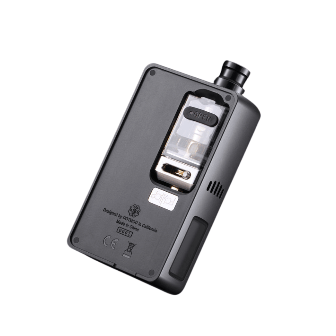 Dotmod DotAIO V2 Nero Edition, sleek black vape device with visible internal components.