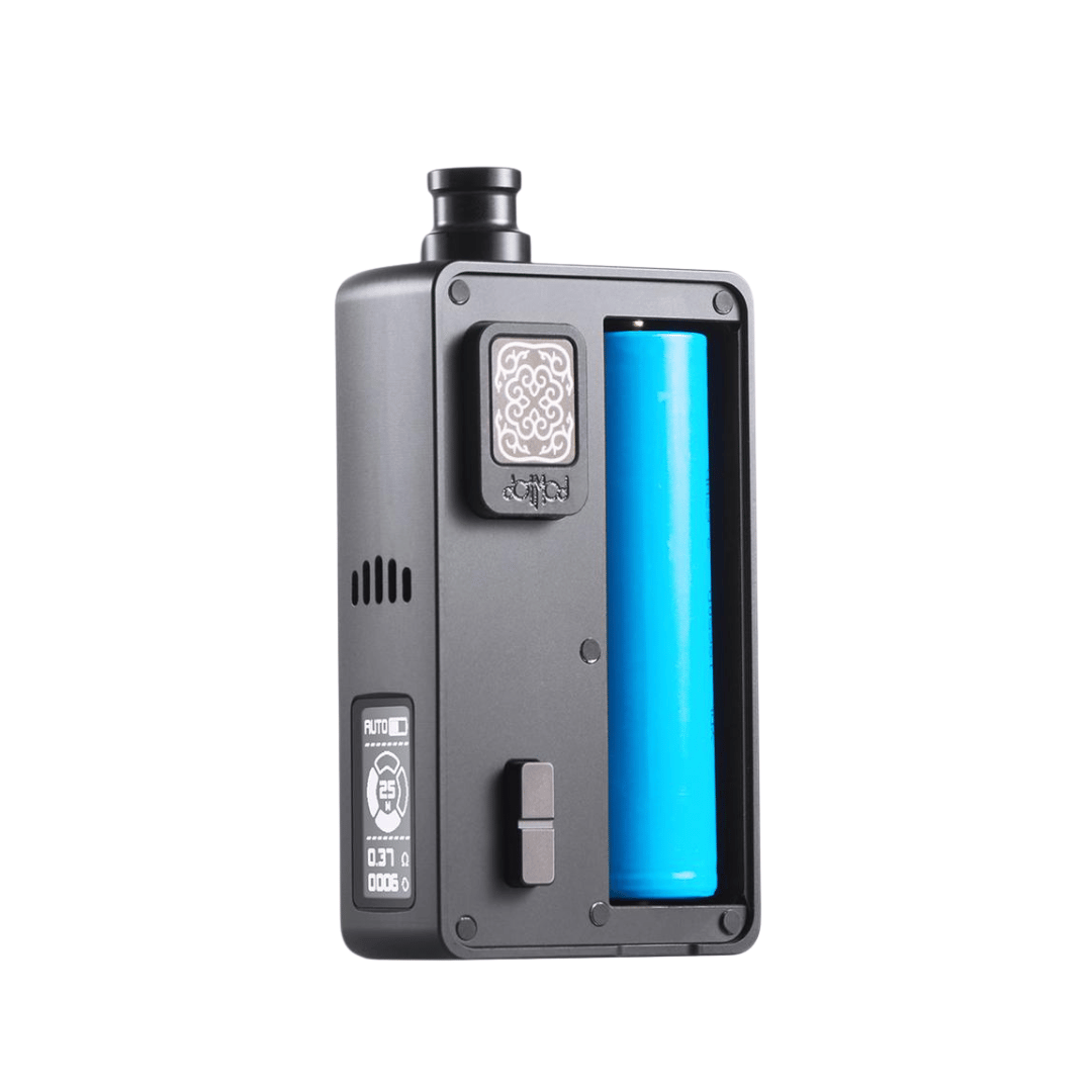 Dotmod DotAIO V2 Nero Edition vape device with blue battery visible.