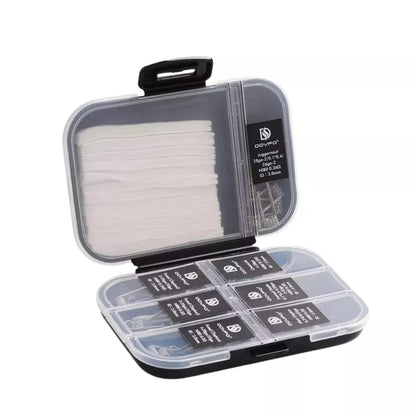 Dovpo 7 in 1 Ni80 Premade Coil Pack open displaying all 42pcs of coils and cotton strips.