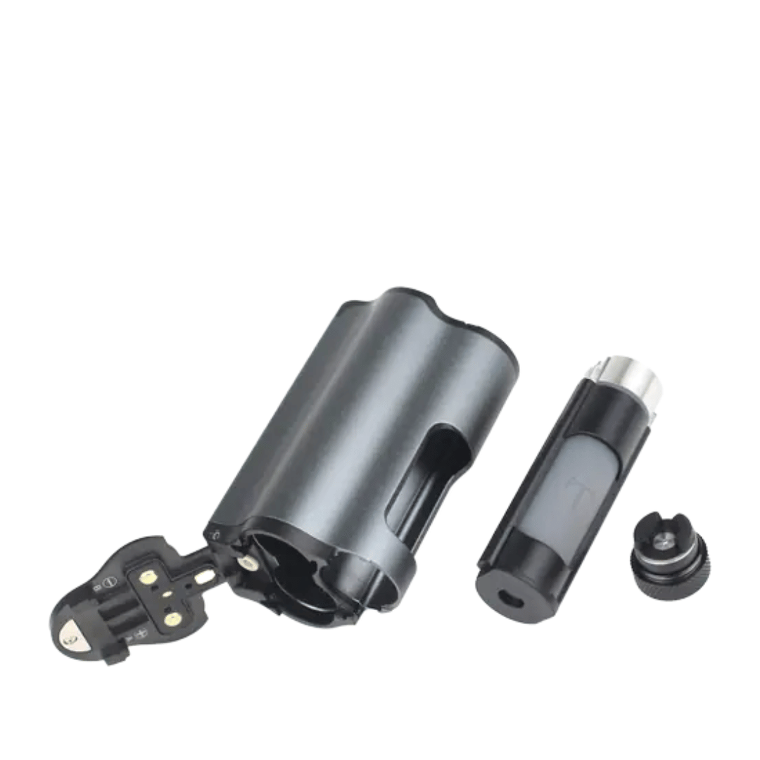 Dovpo Topside Dual Squonk Mod with battery compartment and squonk bottle, disassembled view.