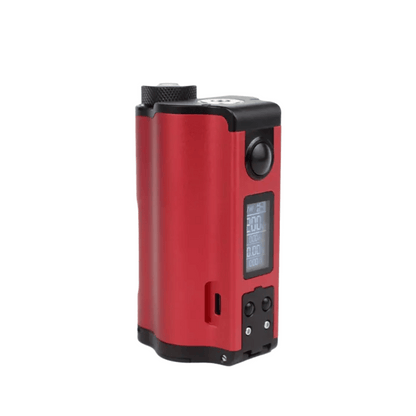 Red Dovpo Topside Dual Squonk Mod with display and buttons visible.