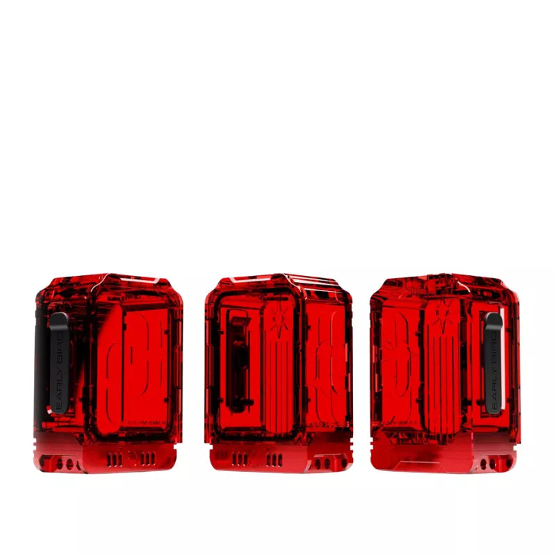 Early Bird Compass Boro Tanks from three angles in red.