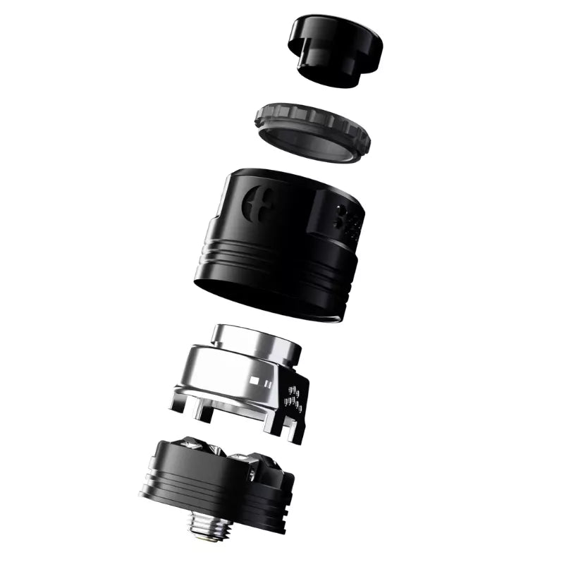 Exploded view of Turnstone RDA By Early Bird in Matte black on a white background.