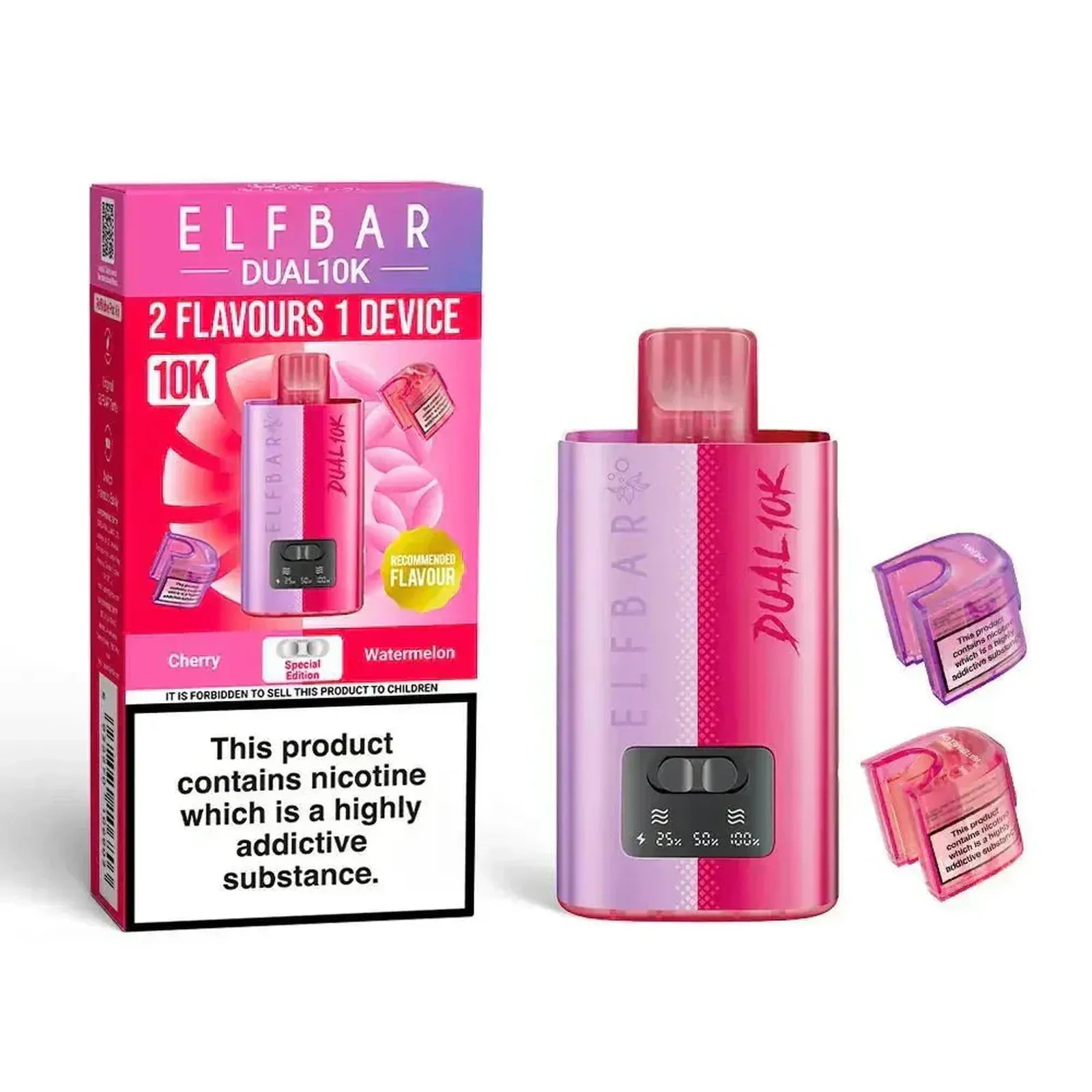 Elf B Dual 10K Puffs Prefilled Pod Vape kit Box of 5, Cherry, Watermelon Flavour