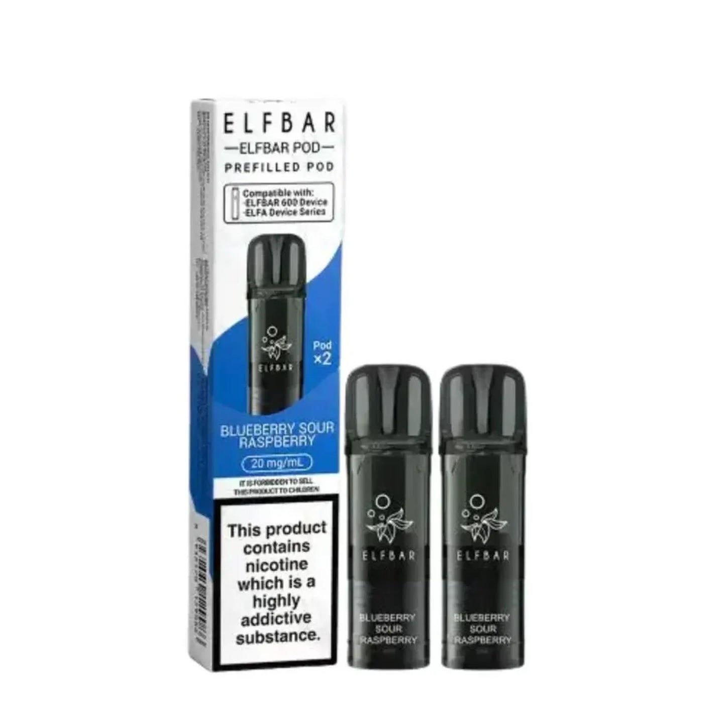 Elf Bar 600 Prefilled Pods Box of 10, Blueberry Sour Raspberry Flavour 