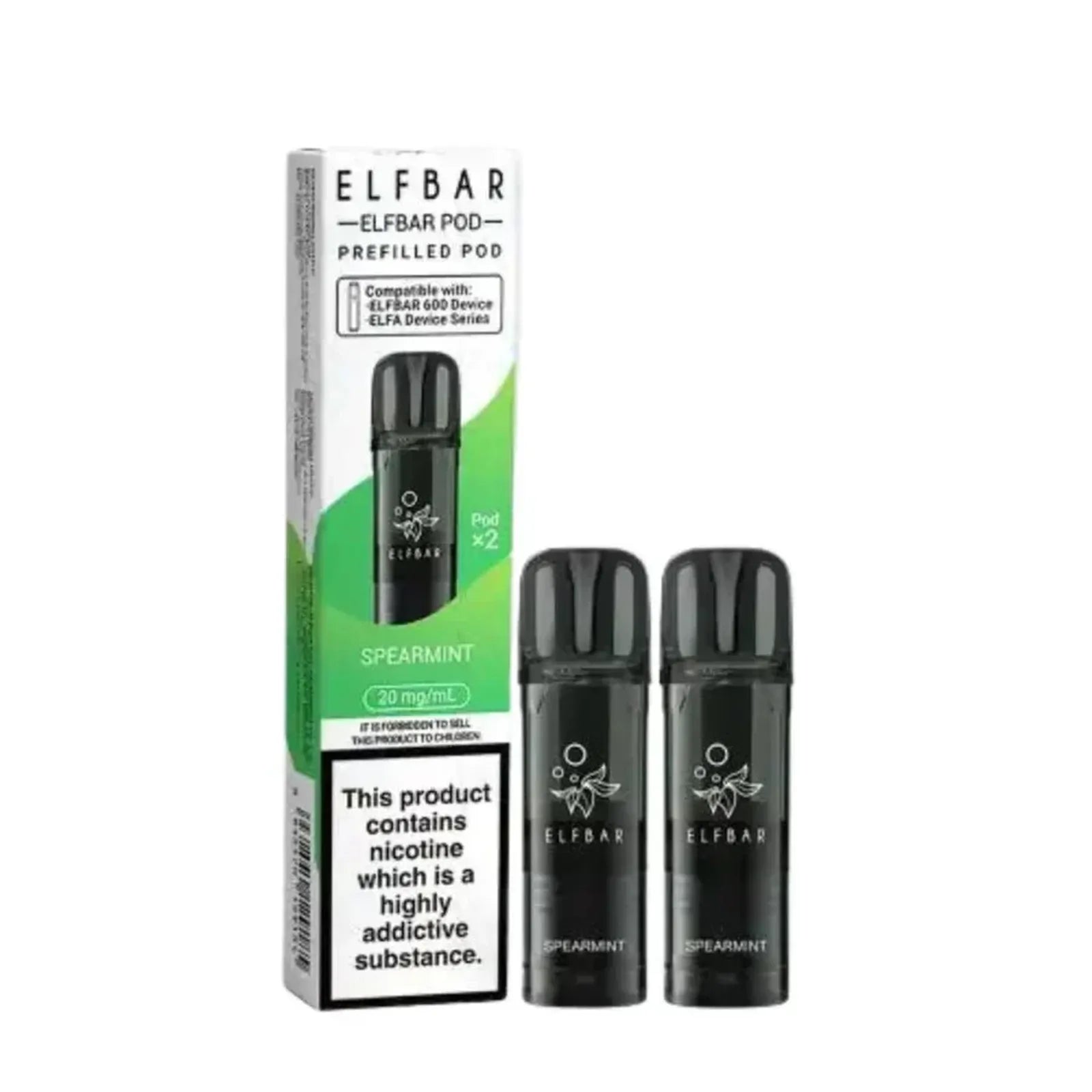 Elf Bar 600 Prefilled Pods Box of 10, Spearmint Flavour 
