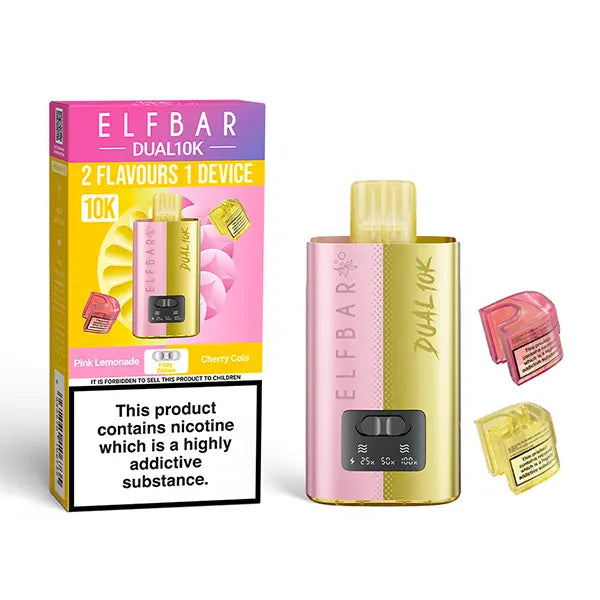 Elf Bar Dual 10K Disposable Kit with dual flavour options Pink Lemonade and Cherry Cola pods