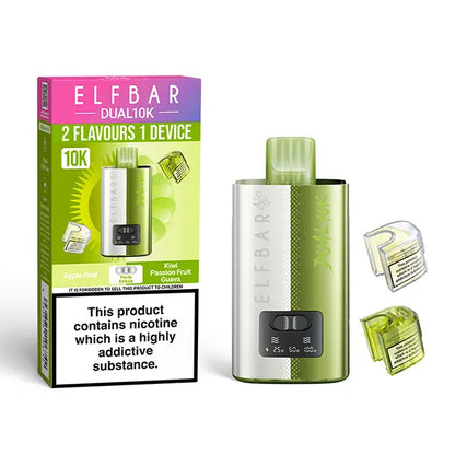 Elf Bar Dual 10K Disposable Kit with dual flavour options Apple Pear and Kiwi Passion Fruit Guava pods