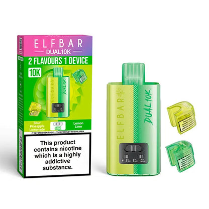 Elf Bar Dual 10K Disposable Kit with dual flavour options Sour Pineapple Lemonade and Lemon Lime pods