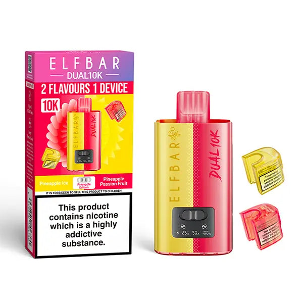 Elf Bar Dual 10K Disposable Kit with dual flavour option Pineapple Ice and Pineapple Passion Fruit pods