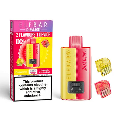 Elf Bar Dual 10K Disposable Kit with dual flavour option Pineapple Ice and Pineapple Passion Fruit pods