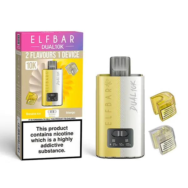 Elf Bar Dual 10K Disposable Kit with dual flavour options Banana Ice and Mango pods