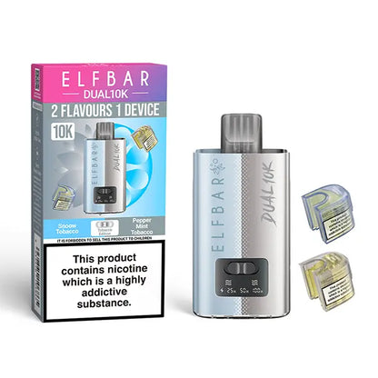 Elf Bar Dual 10K Disposable Kit with dual flavour options Snoow Tobacco and Pepper Mint Tobacco