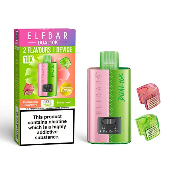 Elf Bar Dual 10K Disposable Kit with dual flavour options Watermelon Strawberry and Watermelon pods