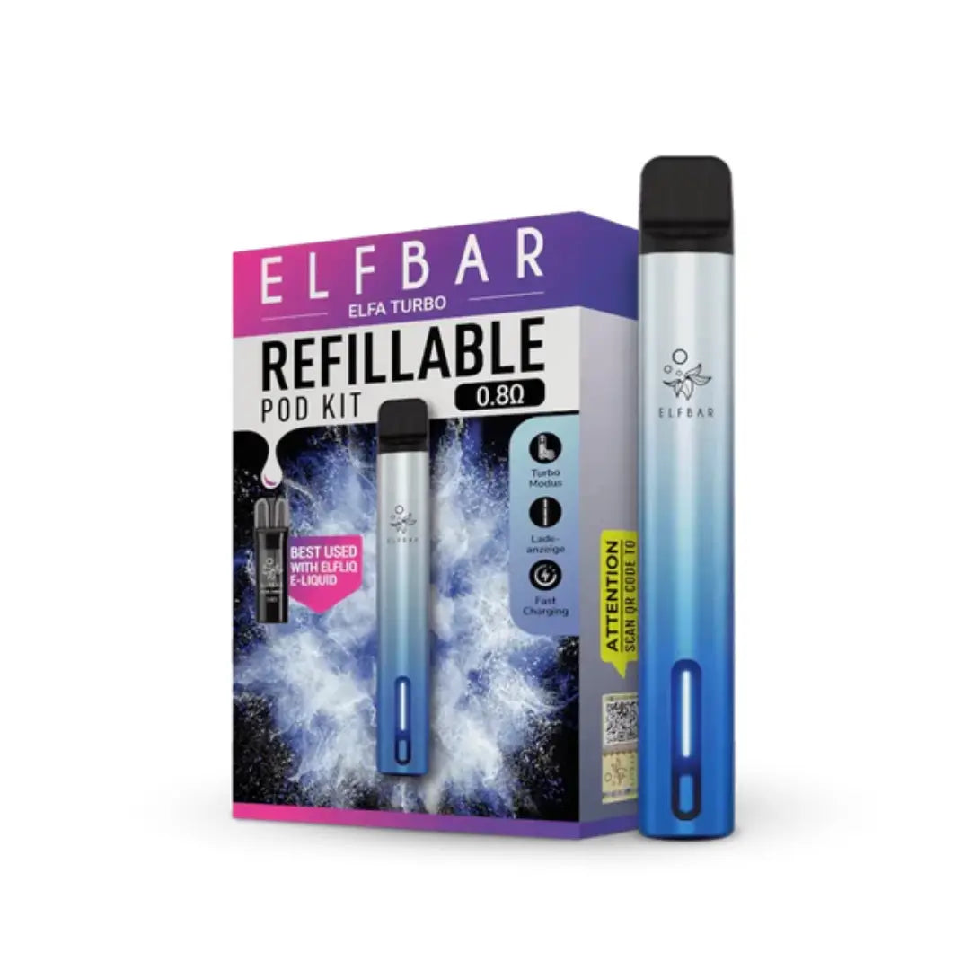 Elf Bar Elfa Turbo Refillable Pod Vape Kit in Aurora Cyan Colour perfect for nic salt vape juice