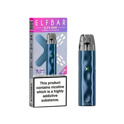  Bar ELFX Mini vape kit 30W Ocean Colour refillable starter set with original packaging and health warnings
