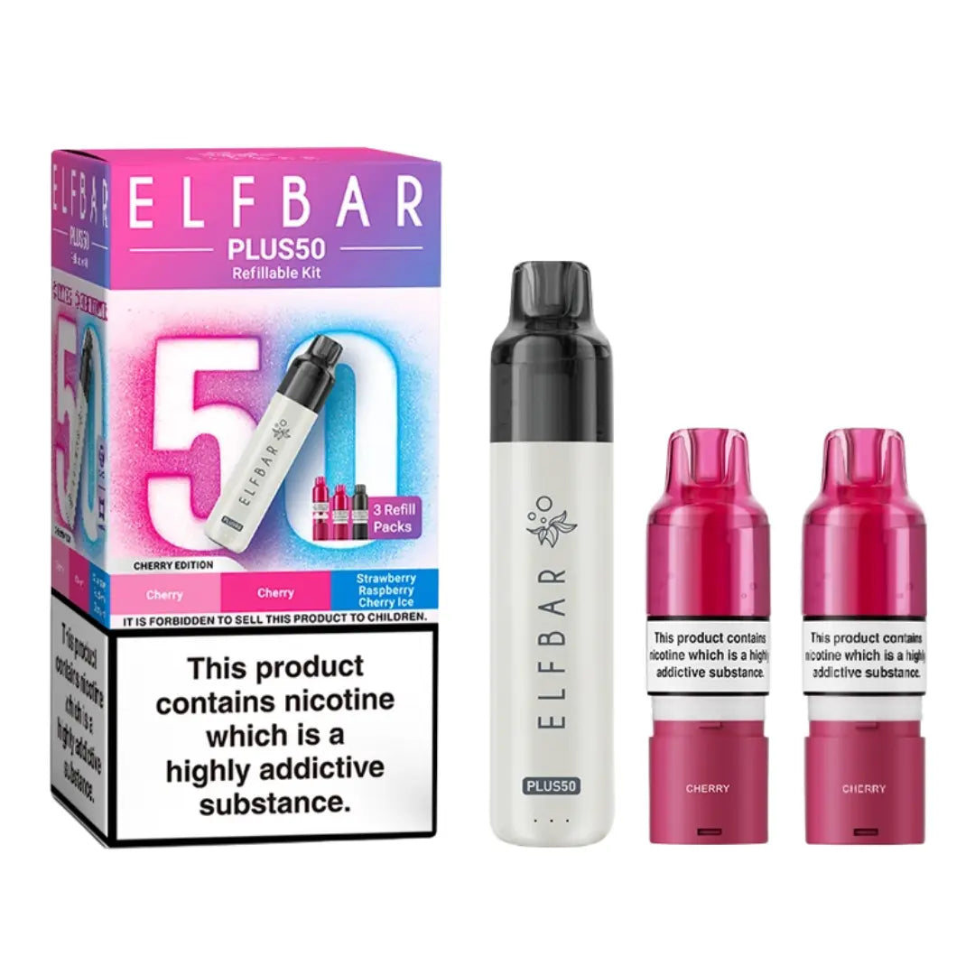 Elf Bar Plus 50 Vape Kit Cherry Edition with 3 Refill Packs - Cherry - Cherry - Strawberry Raspberry Cherry Ice 