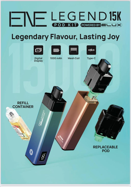 Elux ENE Legend 15k Puffs Prefilled Pod Kit Box of 5, Aj Super Store