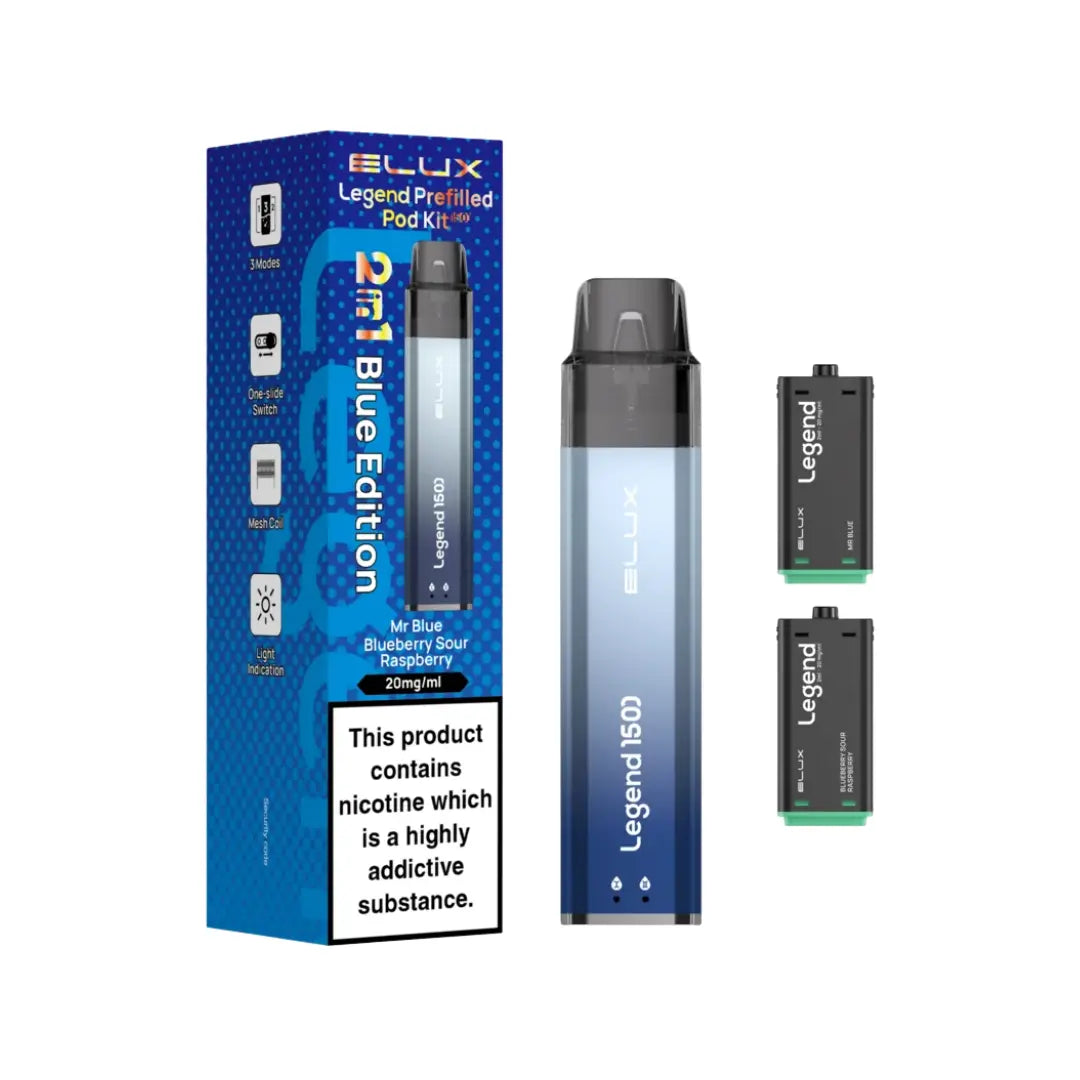 Elux Legend 1500 Prefilled Pod Kit Blue Edition - Mr Blue & Blueberry Sour Raspberry Flavours