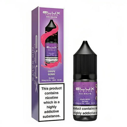 Elux Legend Nic Salt E Liquid 10ml Box of 10, Grape Berry Flavour