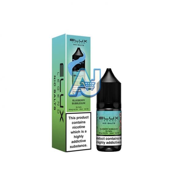Elux Nic Salt E Liquid Box of 10, Blueberry Bubblegum Flavour