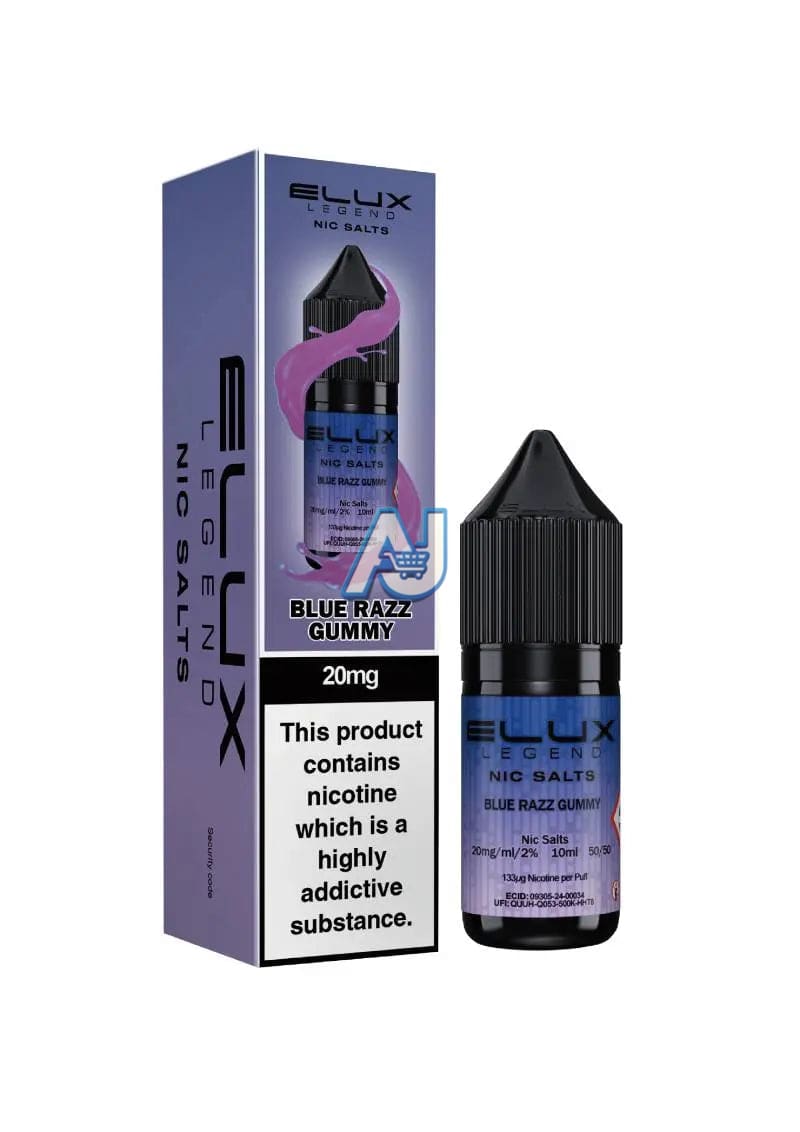 Elux Nic Salt E Liquid Box of 10, Blue Razz Gummy Flavour