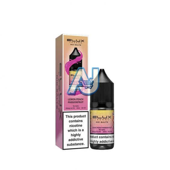 Elux Nic Salt E Liquid Box of 10, Lemon Peach Passion Fruit Flavour
