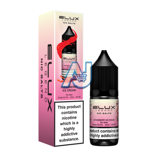 Elux Nic Salt E Liquid Box of 10, Strawberry Ice Cream Flavour