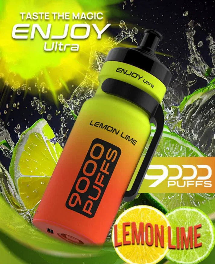 Enjoy Ultra 9000 Puffs Prefilled Vape Pod Kit Box of 10, Lemon Lime Flavour