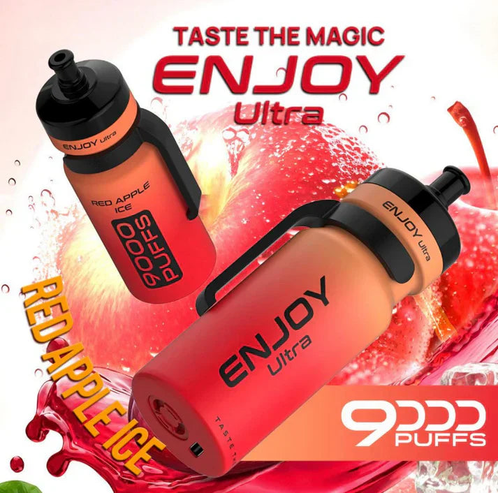Enjoy Ultra 9000 Puffs Prefilled Vape Pod Kit Box of 10, Red Apple Ice Flavour