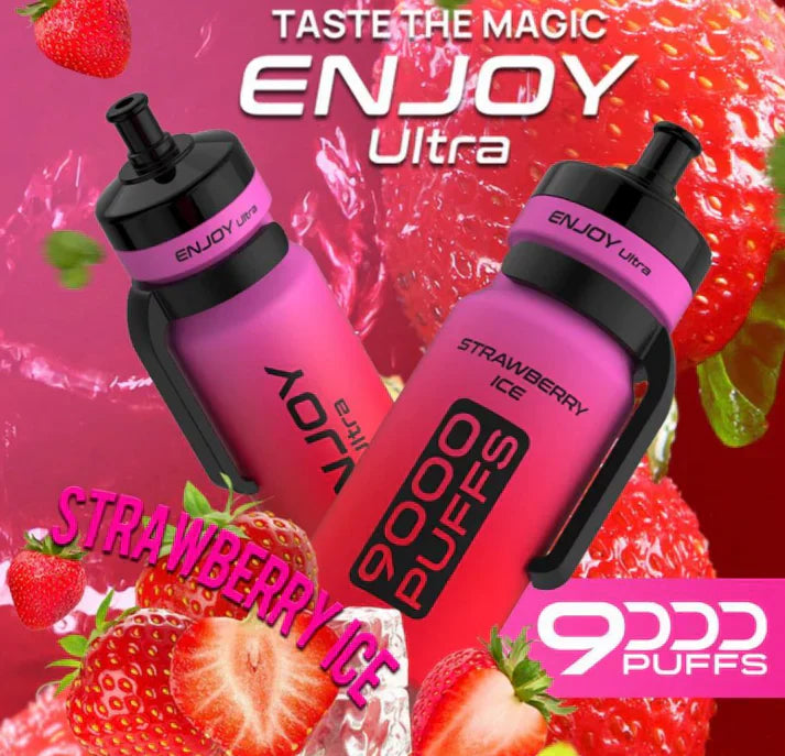 Enjoy Ultra 9000 Puffs Prefilled Vape Pod Kit Box of 10, Strawberry Ice Flavour