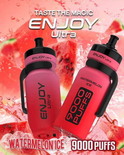 Enjoy Ultra 9000 Puffs Prefilled Vape Pod Kit Box of 10, Watermelon Ice Flavour