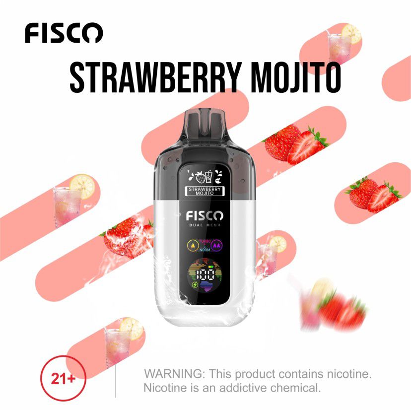 Fisco Point Pro 7000 Puff Prefilled Pod Kit Box of 5, Strawberry Mojito Flavour