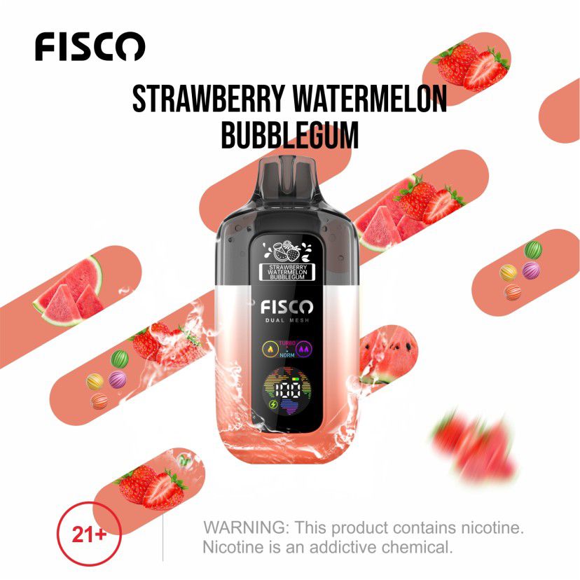 Fisco Point Pro 7000 Puff Prefilled Pod Kit Box of 5, Strawberry Watermelon Bubblegum Flavour