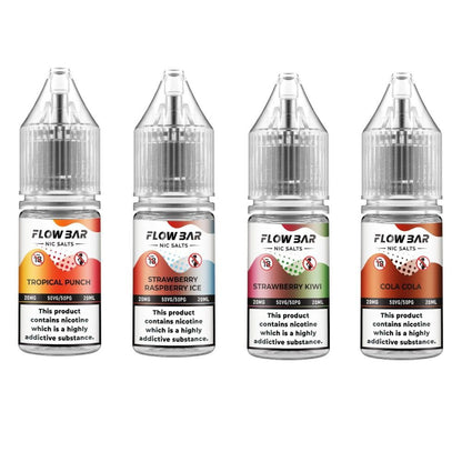 Flow Bar Nic Salt 10ml Pack of 10 Available In Tropical Punch Strawberry Raspberry Ice Strawberry Kiwi Cola Cola Flavour 