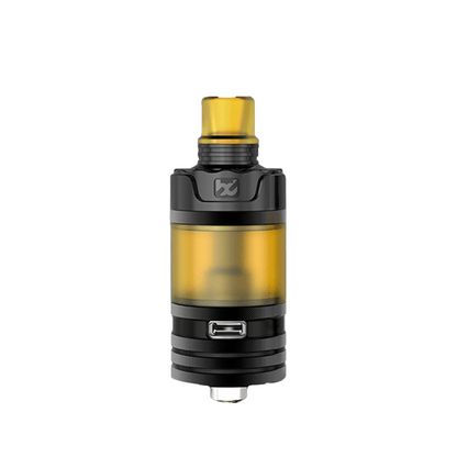 Fumytech BD Vape Precisio GT DLC Gunmetal vape tank with a yellow drip tip.
